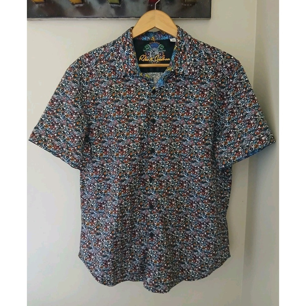 Robert Graham Classic Fit S/S Button Down Shirt Size Large Eye Print Preppy